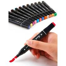 Kit Canetas Marcadoras Permanentes 24 Cores Ponta Dupla Com Estojo