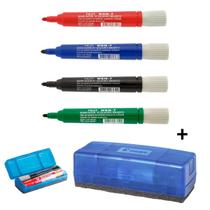 Kit Canetas Marcadores para Quadro Branco 4 Cores WBM-7 + Apagador 150n Pilot Ideal para Escolas Escritórios Cursos