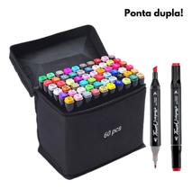 Kit Canetas Permanente 60 Cores Ponta Dupla para Customização e Artesanato