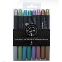 Kit Canetas Ponta Pincel Metálicas para Lettering Kelly Creates Wer192 - 8 peças