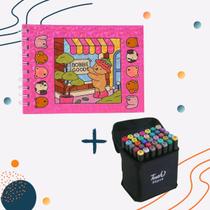 Kit Canetinha 36 Cores Touch Ponta Dupla com Livro de Colorir Capa Dura Rosa Kit Canetinha 36 Cores Touch Ponta Dupla com Livro de Colorir Capa Dura Rosa