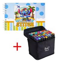 Kit canetinha 48 cores Coloridas Pintar Diversão + Caderno estilo Bobbie Goods Antiestresse