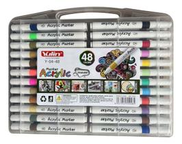 Kit Canetinha 48 Cores Marcador Tinta Acrílica Ponta Dupla