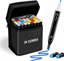 Kit Canetinha Colorida 24 Cores Canetinhas Hidrográficas com Ponta Dupla Fina e Brush para Colorir Pintar Desenhar