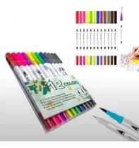 Kit Canetinha Dual Brush/ FinerLiner Double Head Estojo com 12 Cores Ponta dupla