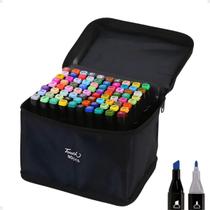 Kit Canetinha Marcadora Touch Ponta Dupla + Estojo Preto 24, 48, 60, 80 ou 120 Cores Quantidade de cores:80 Cores Kit Canetinha Marcadora Touch Ponta Dupla + Estojo Preto 24, 48, 60, 80 ou 120 Cores Quantidade de cores:80 Cores