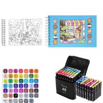 Kit Canetinhas 48 Cores + Livro Para Colorir Arte Divertido