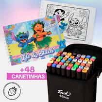 kit Canetinhas Colorida Touch E Livro Lilo e Stitch Pintura Ponta Dupla Profissional kit Canetinhas Colorida Touch E Livro Lilo e Stitch Pintura Ponta Dupla Profissional