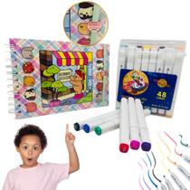Kit Canetinhas Coloridas Touch e Livro de Colorir Bobbie Goods Ponta Dupla Profissional