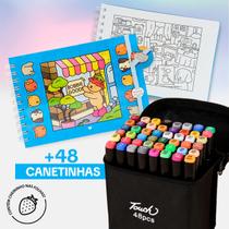 Kit Canetinhas Coloridas Touch e Livro de Colorir Bobbies Good Profissional Stitch, Heróis, Divertidamente