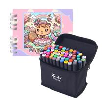 Kit Canetinhas de Colorir 60 Cores Livro Capivara Estojo de Canetas Ponta Dupla Marcador
