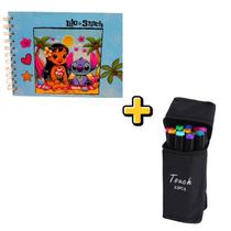 Kit Canetinhas Ponta Dupla 12 cores e 1 Livro De Colorir Bobbie Goods stitch capa dura escolha seu