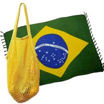 Kit Canga Bandeira do Brasil e Bolsa de Praia Rede Amarela