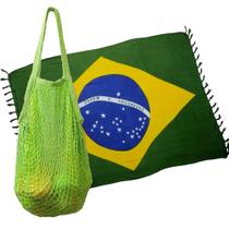 Kit Canga Bandeira Do Brasil E Bolsa De Praia Rede Verde