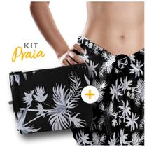 Kit Canga Em Viscose Com Fivela E Necessaire Tropical Black - Secret Beach