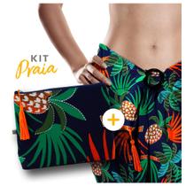 Kit Canga Em Viscose Com Fivela E Necessaire Tropical Orange - Secret Beach