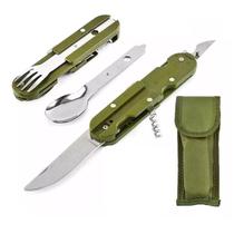 Kit Canivete Garfo Colher Abridor Garrafa Vinho Acampamento