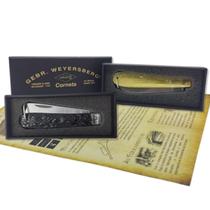 Kit Canivete recartilhado Latão Carbono e Lamina Larga Corneta com GiftBox Kit Canivete recartilhado Latão Carbono e Lamina Larga Corneta com GiftBox