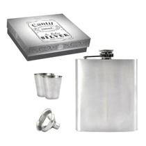 Kit Cantil 200M Inox 2 Copos 1 Funil Porta Bebida De Bolso