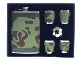 Kit Cantil 240Ml Camuflado Porta Bebidas 4 Copos + Funil