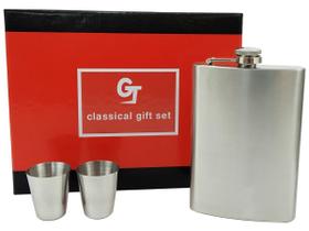 Kit Cantil de bolso Inox Whisky Frasco 270ml Funil com 4 Copos