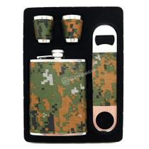 Kit Cantil Frasco Porta Bebidas Abridor Copos Shot Estampa Exercito DY8843 Kit Cantil Frasco Porta Bebidas Abridor Copos Shot Estampa Exercito DY8843