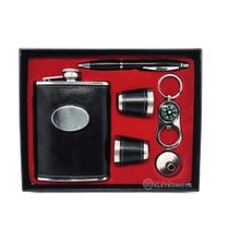 Kit Cantil Porta Bebidas Caneta 2 Copos Shot Funil Chaveiro Aço Inox Alta Qualidade DY8833 - Dylan