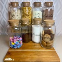 Kit Cantinho do Café - 3 Potes de Vidro com Tampa de Cortiça + Adesivos- Armazenamento - Cozinha