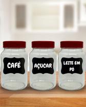 Kit Cantinho do Café 3 Potes Vidro 600 ML Com Caneta p/ escrever: Café, Açúcar, Biscoito, Chocolate Kit Cantinho do Café 3 Potes Vidro 600 ML Com Caneta p/ escrever: Café, Açúcar, Biscoito, Chocolate
