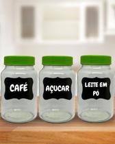 Kit Cantinho do Café 3 Potes Vidro 600 ML Com Caneta p/ escrever: Café, Açúcar, Biscoito, Chocolate Kit Cantinho do Café 3 Potes Vidro 600 ML Com Caneta p/ escrever: Café, Açúcar, Biscoito, Chocolate