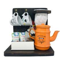 Kit Cantinho do Café Pintado + Bule + 2 Canecas Porcelana + Coador