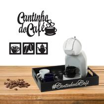 Kit Cantinho do Café Quadro Vazado + Bandeja Decorativa Mdf Pintada Organizar e servir Preto