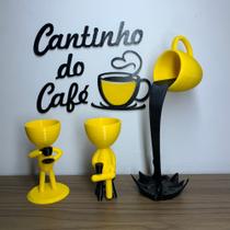 Kit Cantinho Do Café - Vasinhos, Xícara Flutuante E Letreiro - Amarelo/Preto - Bizza Art e Decor