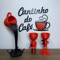 Kit Cantinho Do Café - Vasinhos, Xícara Flutuante E Letreiro - Vermelho/Preto - Bizza Art e Decor
