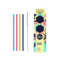 Kit Canudo Ecológico De Silicone 4 Unidades + 1 Escovinha Beegreen