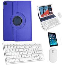 Kit Capa 360 Azul Escuro / Teclado e Mouse branco e Película para iPad 5 e 6 - 9,7"