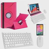 Kit Capa 360 Rosa Teclado e Mouse branco e Película Compativel Galaxy Tab A 8 T290/T295