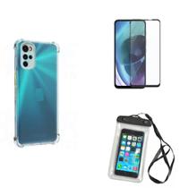 Kit Capa a Prova D'água Moto G22 + Capa + Película De Vidro 3D