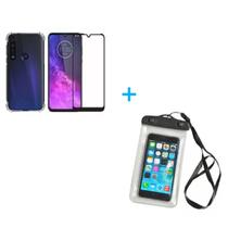 Kit Capa a Prova D'água Moto G8 Plus + Capa + Película De Vidro 3D