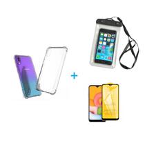Kit Capa a Prova D'água Samsung Galaxy A01 + Película De Vidro 3D + Capa