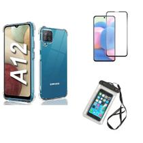 Kit Capa a Prova D'água Samsung Galaxy A12 + Película Vidro 3D + Capa