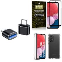 Kit Capa A13 4G + Adaptador Otg Tipo C/Usb + Película 3D