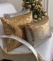 Kit capa almofada 3 peças paetê mescla prata com dourado Kit capa almofada 3 peças paetê mescla prata com dourado