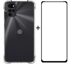 Kit Capa Ant Shock Transparente com bordas + Película 3d de Vidro temperado Moto G22