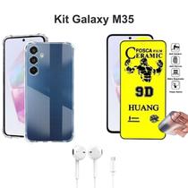 Kit Capa Anti Choque Transparente + Película de Cerâmica Fosca + Fone de Ouvido para Samsung Galaxy M35