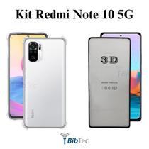 Kit Capa Anti Choque Transparente + Película de Vidro 3D de Vidro para Redmi Note 10 5G