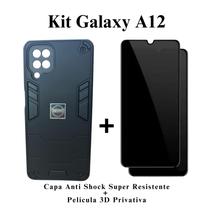 Kit Capa Anti Impacto Armadura Resistente + Pelicula Privativa 3D para Samsung Galaxy A12 / M12 Cor Preto
