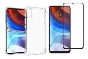 Kit Capa Anti Impacto Moto E7 Power + Película De Vidro 3D