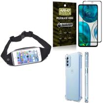 Kit Capa Anti Impacto Moto G52 + Pochete Corrida + Película 3D Armyshield