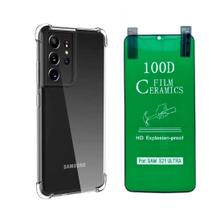 Kit Capa Anti Impacto Samsung Galaxy S21 Ultra + Pelicula De Cerâmica 9D